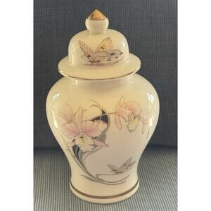 Japanese Lidded Vase Butterfly Floral Design 7 Inch Collectible Porcelain Japan